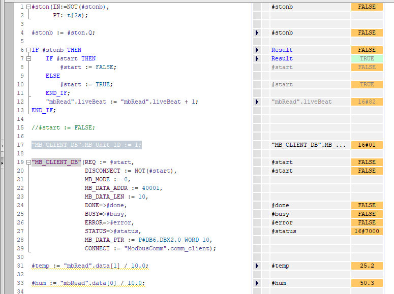 S7-1500 and UICPAL Temp.humi.sensor Modbus TCP communication: FB status on TIA-Portal