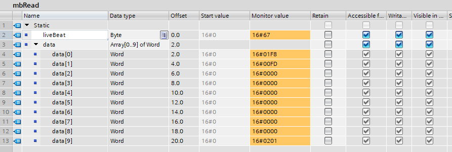 S7-1500 and UICPAL Temp.humi.sensor Modbus TCP communication: DB status on TIA-Portal