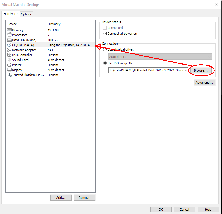 CD/DVD (SATA) in the settings